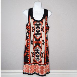 t/o Sweaters Black & Orange Aztec print sleeveless sweater dress size L